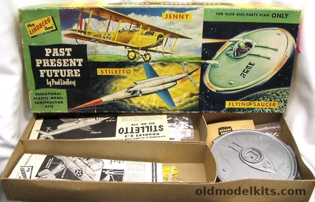 Lindberg 1/48 Past Present and Future Gift Set JN-4 Jenny / X-3 Stiletto / Flying Saucer, PC1-298 plastic model kit